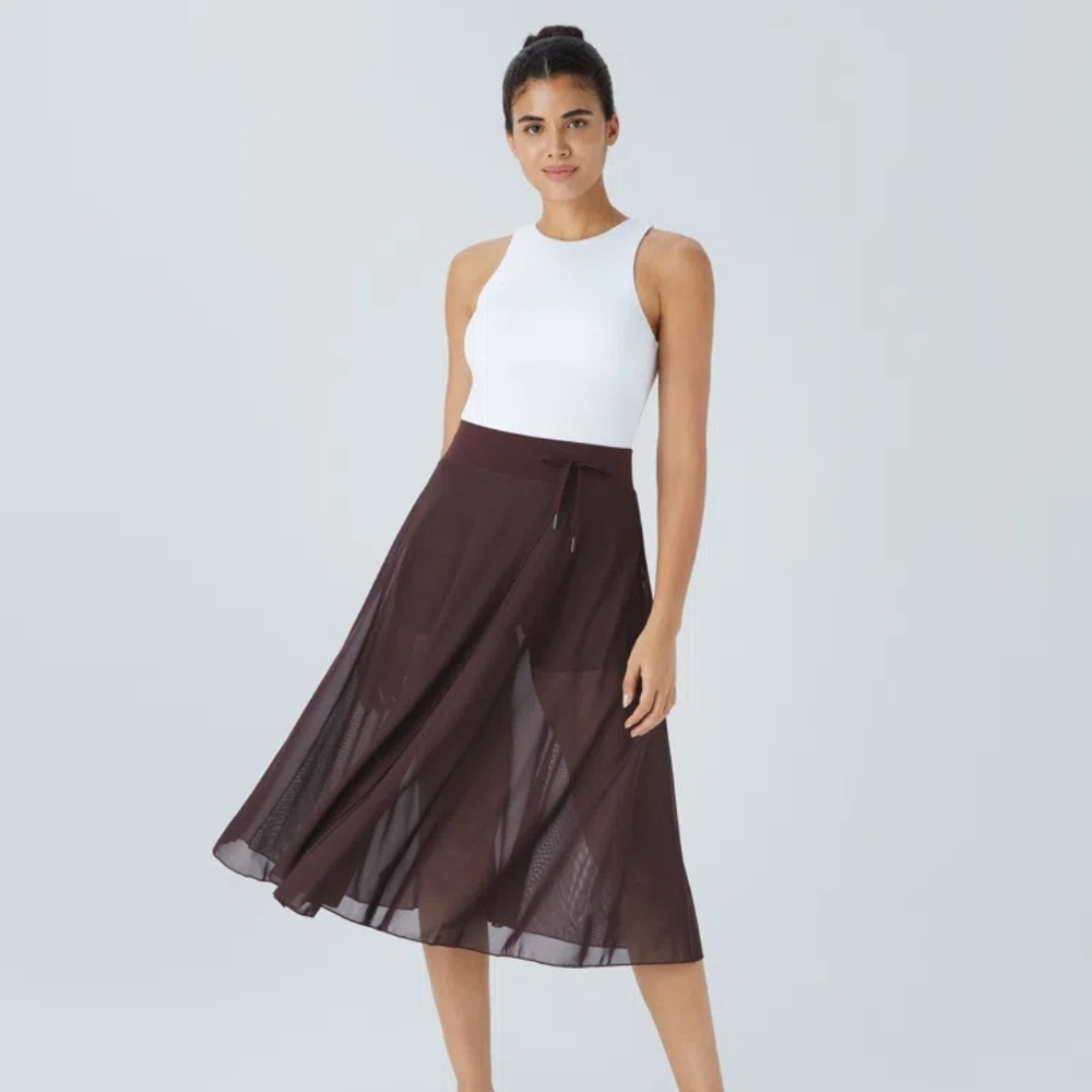 Halara Flowy Midi Skirt. Mesh Overlay With Shorts Under. Maroon. XL Ladies.